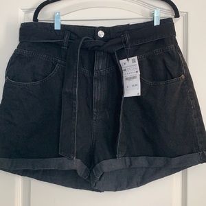 Zara belted denim shorts TRF black